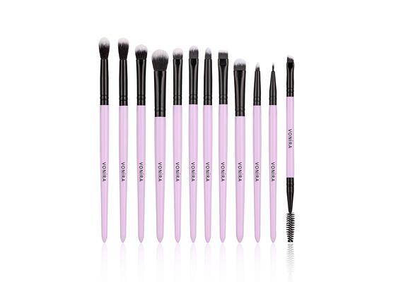 Vonira Luxury Professional Synthetic 12 Pieces Makeup Eye Brushes Set With Black Ferrule Purple Handles Private Label