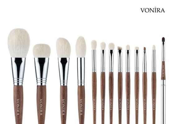 Vonira カスタム 卸売 天然 白ヤギ毛 ブラウン エボニー ハンドル 化粧粉 ブロンザー ブラシ