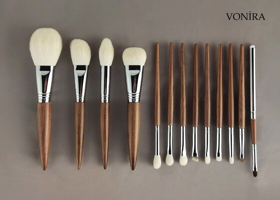Vonira カスタム 卸売 天然 白ヤギ毛 ブラウン エボニー ハンドル 化粧粉 ブロンザー ブラシ
